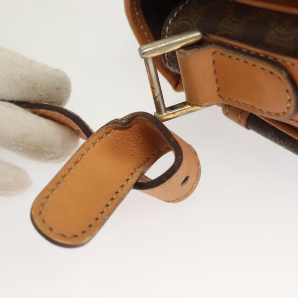 CELINE Macadam Canvas Shoulder Bag PVC Leather Brown Gold Auth bs27481