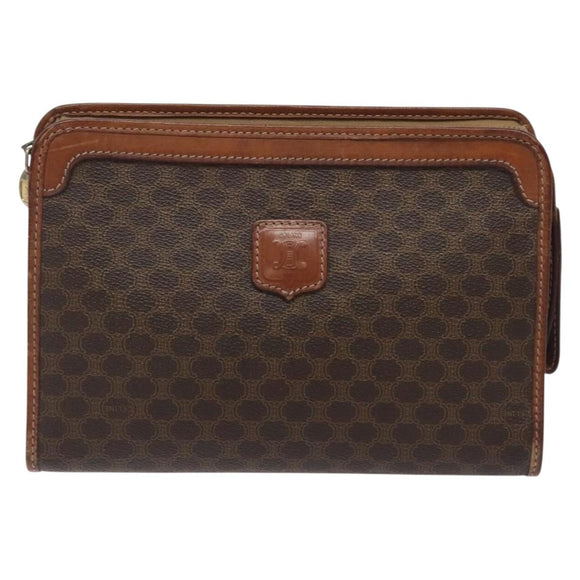 CELINE Macadam Canvas Clutch Bag PVC Leather Brown Gold Auth bs27482