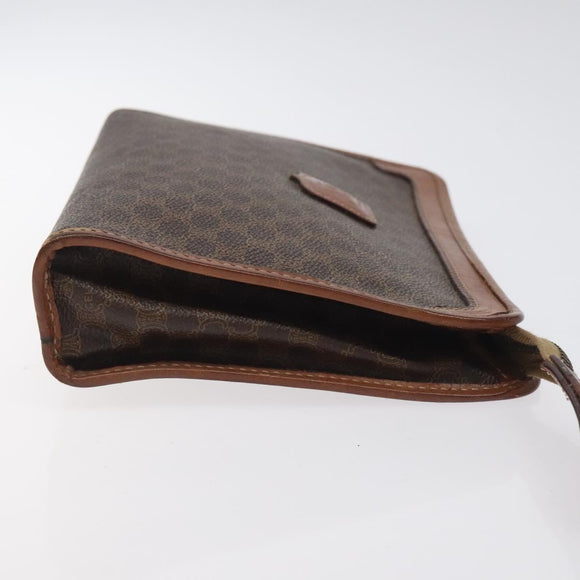 CELINE Macadam Canvas Clutch Bag PVC Leather Brown Gold Auth bs27482