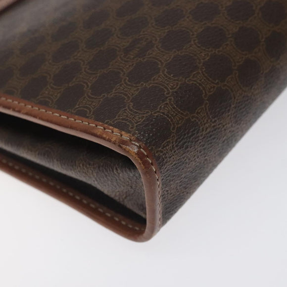 CELINE Macadam Canvas Clutch Bag PVC Leather Brown Gold Auth bs27482