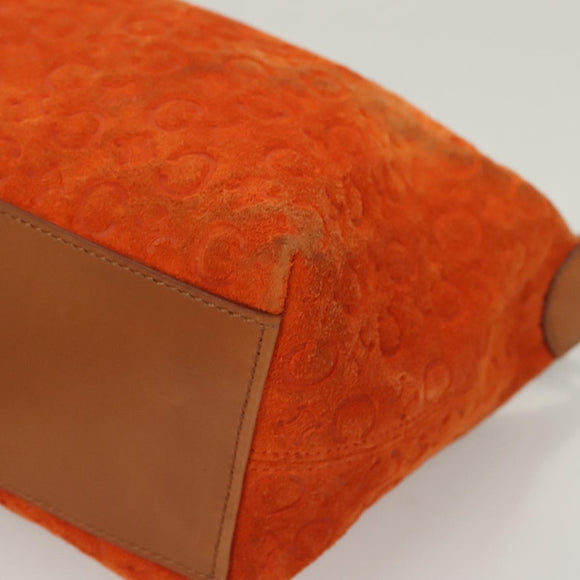 CELINE C Macadam Canvas Handtasche Wildleder Orange Silber Auth bs27483