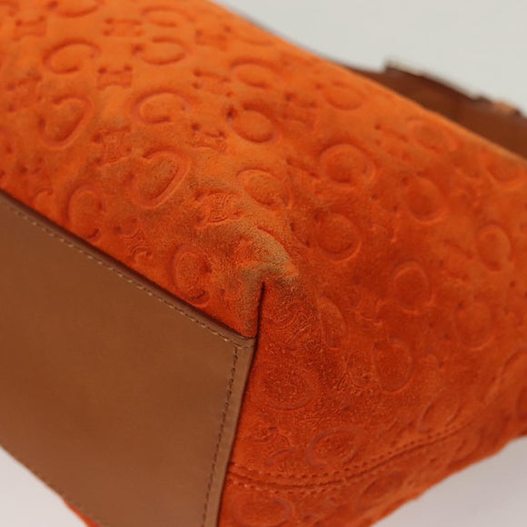 CELINE C Macadam Canvas Handtasche Wildleder Orange Silber Auth bs27483