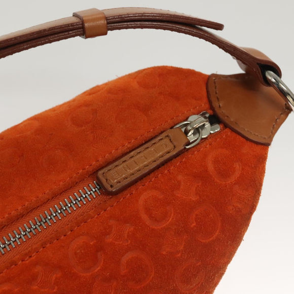 CELINE C Macadam Canvas Handtasche Wildleder Orange Silber Auth bs27483
