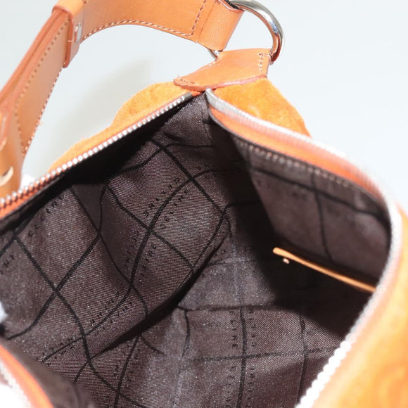 CELINE C Macadam Canvas Handtasche Wildleder Orange Silber Auth bs27483