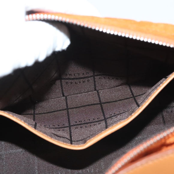 CELINE C Macadam Canvas Handtasche Wildleder Orange Silber Auth bs27483