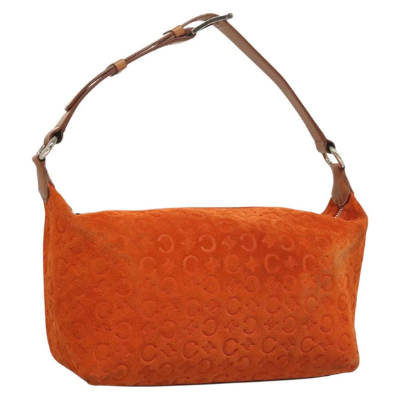 CELINE C Macadam Canvas Handtasche Wildleder Orange Silber Auth bs27483