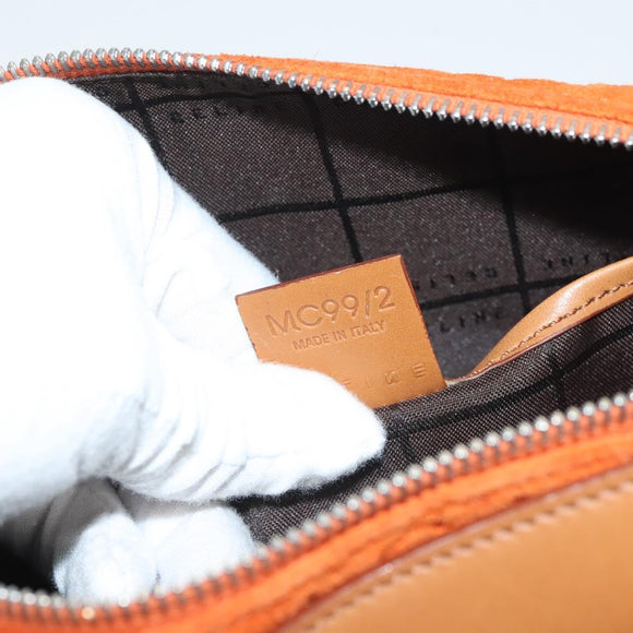 CELINE C Macadam Canvas Handtasche Wildleder Orange Silber Auth bs27483