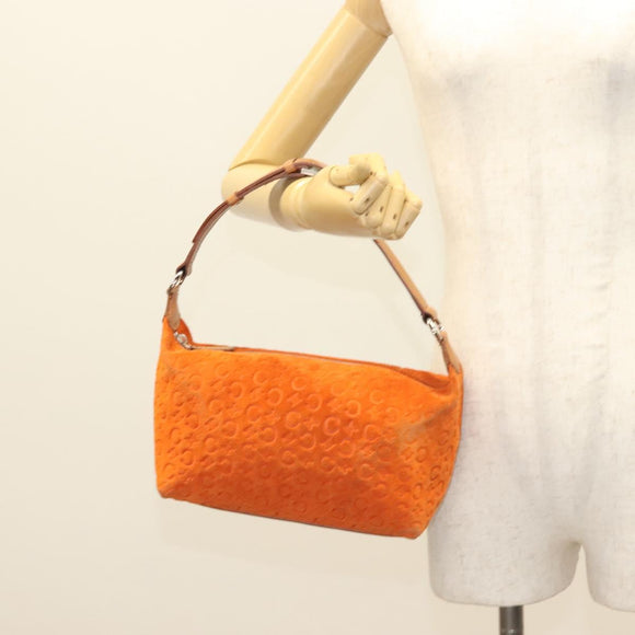 CELINE C Macadam Canvas Handtasche Wildleder Orange Silber Auth bs27483