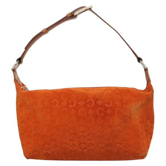 CELINE C Macadam Canvas Handtasche Wildleder Orange Silber Auth bs27483