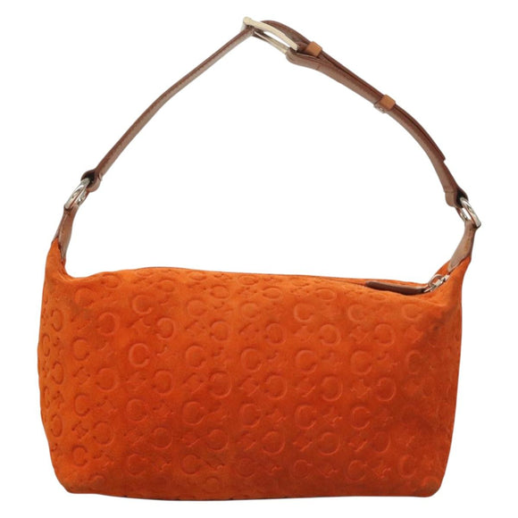 CELINE C Macadam Canvas Handtasche Wildleder Orange Silber Auth bs27483