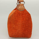 CELINE C Macadam Canvas Handtasche Wildleder Orange Silber Auth bs27483-3