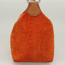 CELINE C Macadam Canvas Handtasche Wildleder Orange Silber Auth bs27483-4