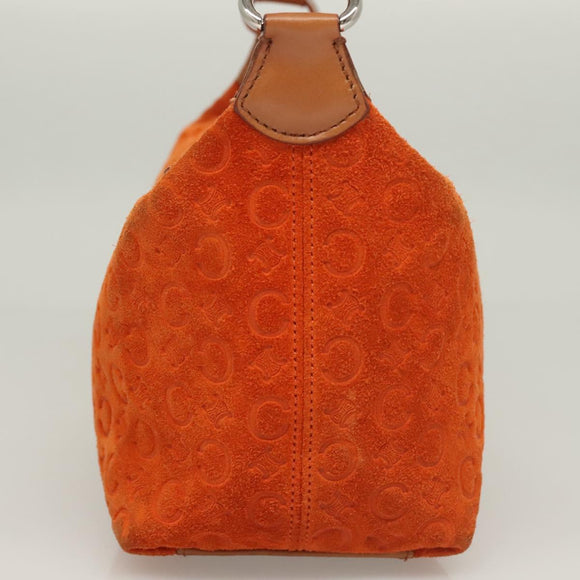 CELINE C Macadam Canvas Handtasche Wildleder Orange Silber Auth bs27483