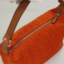 CELINE C Macadam Canvas Handtasche Wildleder Orange Silber Auth bs27483-6