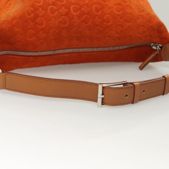 CELINE C Macadam Canvas Handtasche Wildleder Orange Silber Auth bs27483