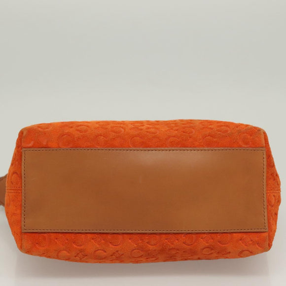 CELINE C Macadam Canvas Handtasche Wildleder Orange Silber Auth bs27483