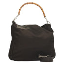 GUCCI Bamboo Hand Bag Nylon 2way Brown Silver 001 1553 1577 Auth bs27505-1