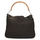 GUCCI Bamboo Hand Bag Nylon 2way Brown Silver 001 1553 1577 Auth bs27505-13