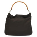 GUCCI Bamboo Hand Bag Nylon 2way Brown Silver 001 1553 1577 Auth bs27505-2