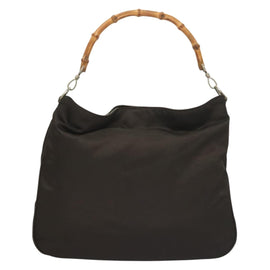 GUCCI Bamboo Hand Bag Nylon 2way Brown Silver 001 1553 1577 Auth bs27505 - 0