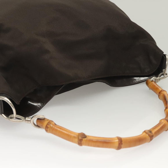 GUCCI Bamboo Hand Bag Nylon 2way Brown Silver 001 1553 1577 Auth bs27505