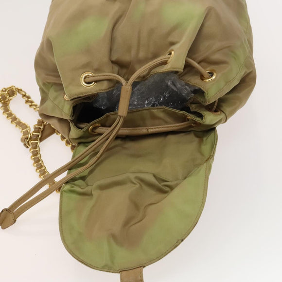 PRADA Chain Backpack Nylon Khaki Gold Auth bs27511