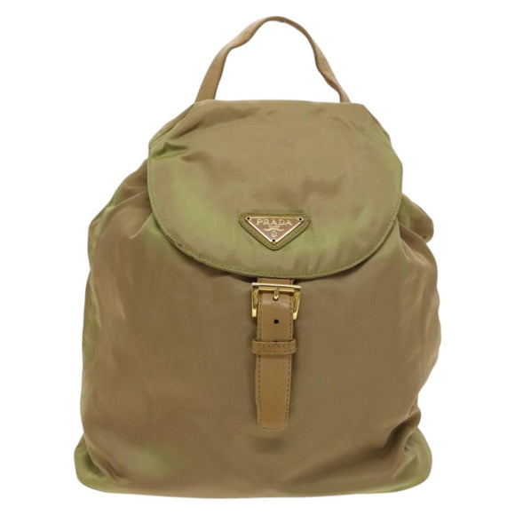 PRADA Chain Backpack Nylon Khaki Gold Auth bs27511