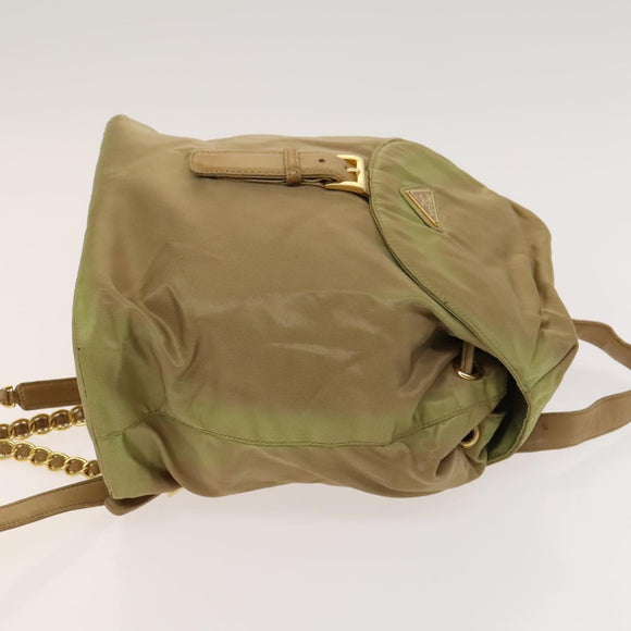PRADA Chain Backpack Nylon Khaki Gold Auth bs27511
