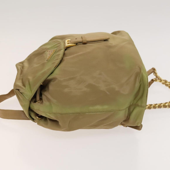 PRADA Chain Backpack Nylon Khaki Gold Auth bs27511