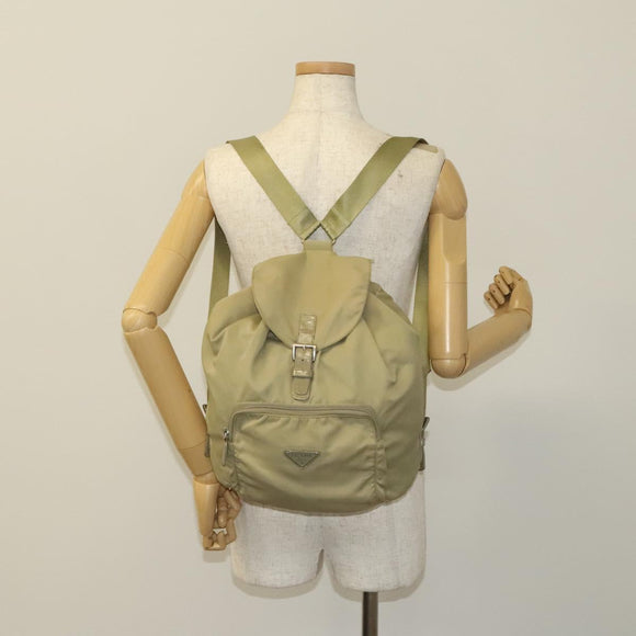 PRADA Backpack Nylon Khaki Silver Auth bs27513