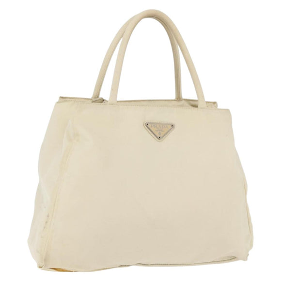 PRADA Hand Bag Nylon White Silver Auth bs27522