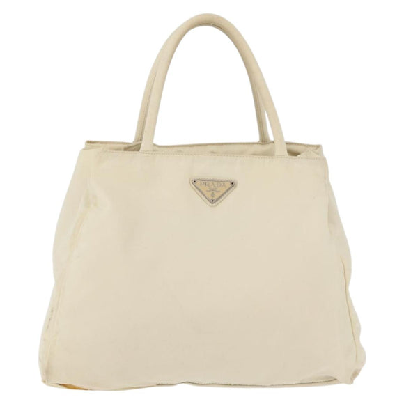 PRADA Hand Bag Nylon White Silver Auth bs27522