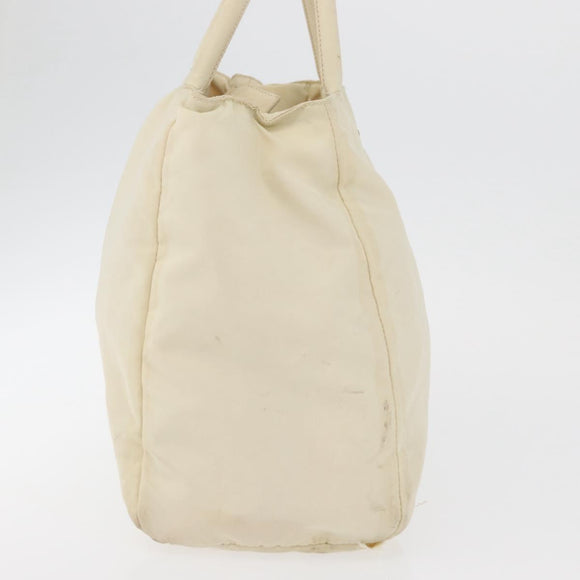 PRADA Hand Bag Nylon White Silver Auth bs27522