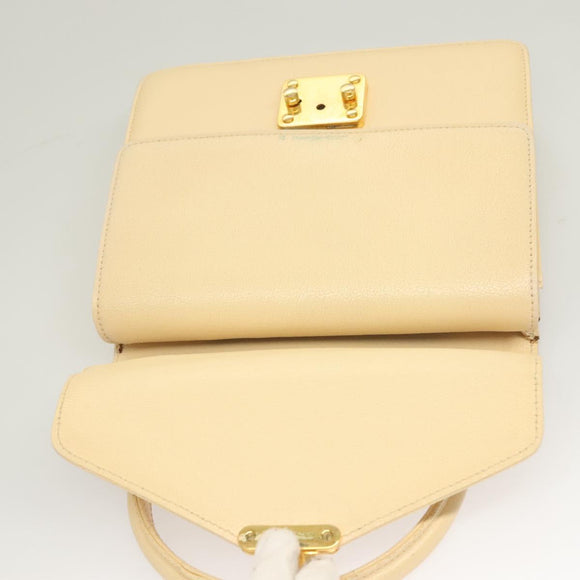 FENDI Zucca Canvas Hand Bag Canvas Leather 2way Beige Gold Auth bs27537