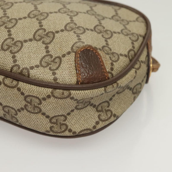 GUCCI GG Supreme Web Sherry Line Bag PVC Beige Gold 156 02 066 Auth bs27546