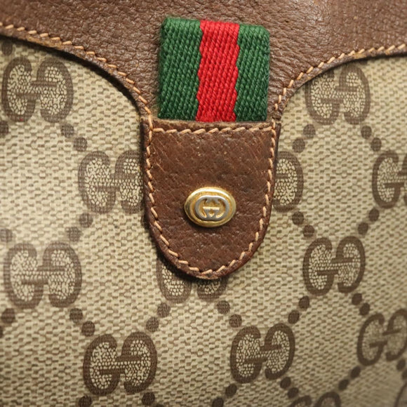 GUCCI GG Supreme Web Sherry Line Bag PVC Beige Gold 156 02 066 Auth bs27546