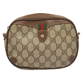 GUCCI GG Supreme Web Sherry Line Bag PVC Beige Gold 156 02 066 Auth bs27546 - 0