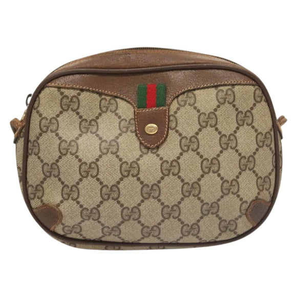 GUCCI GG Supreme Web Sherry Line Bag PVC Beige Gold 156 02 066 Auth bs27546
