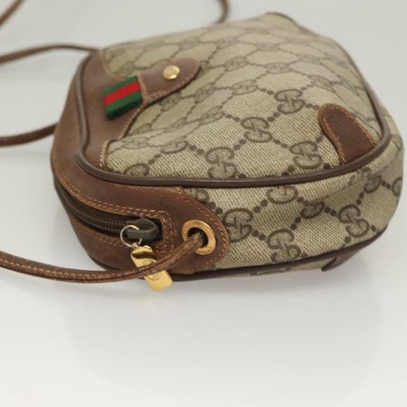 GUCCI GG Supreme Web Sherry Line Bag PVC Beige Gold 156 02 066 Auth bs27546