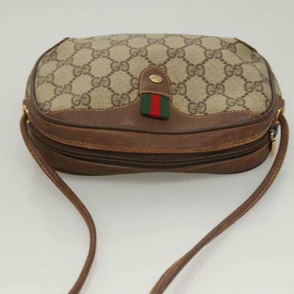 GUCCI GG Supreme Web Sherry Line Bag PVC Beige Gold 156 02 066 Auth bs27546