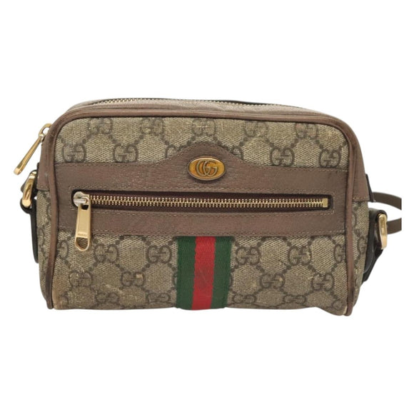 GUCCI GG Supreme Web Sherry Line Shoulder Bag PVC Beige Gold 517350 Auth bs27547