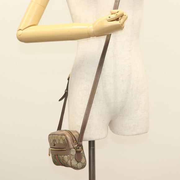 GUCCI GG Supreme Web Sherry Line Shoulder Bag PVC Beige Gold 517350 Auth bs27547