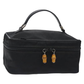 GUCCI Vanity Bamboo Pouch Nylon Black Silver 032 2265 0150 Auth bs27552