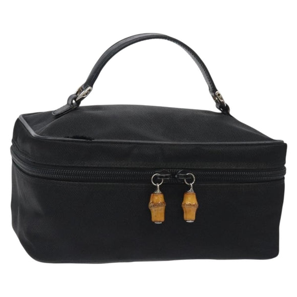 GUCCI Vanity Bamboo Pouch Nylon Black Silver 032 2265 0150 Auth bs27552