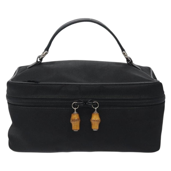 GUCCI Vanity Bamboo Pouch Nylon Black Silver 032 2265 0150 Auth bs27552
