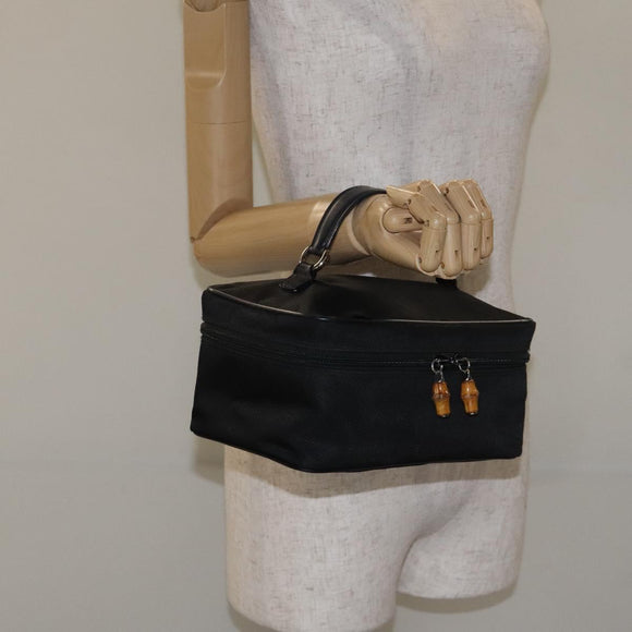 GUCCI Vanity Bamboo Pouch Nylon Black Silver 032 2265 0150 Auth bs27552