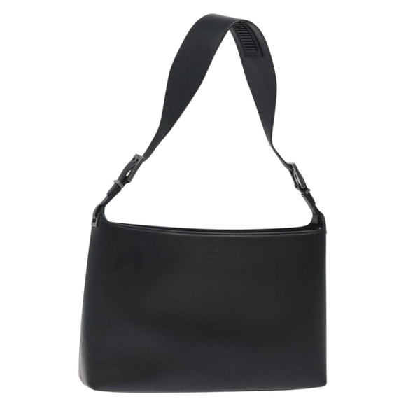 GUCCI Shoulder Bag Leather Black Silver Auth bs27555