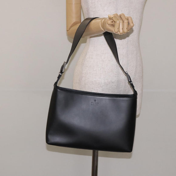 GUCCI Shoulder Bag Leather Black Silver Auth bs27555