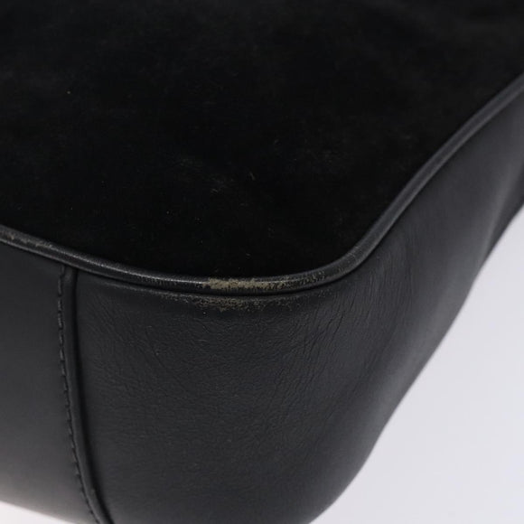 GUCCI Bamboo Hand Bag Suede Black Gold 001 1638 Auth bs27560