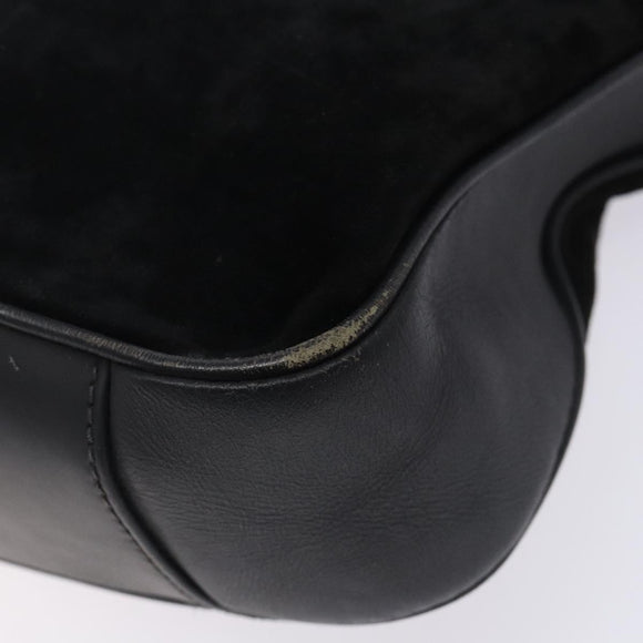 GUCCI Bamboo Hand Bag Suede Black Gold 001 1638 Auth bs27560